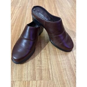 Walking Cradles Leather Mules Women's 7W Brown Slip On Clogs Caden Brown Nappa